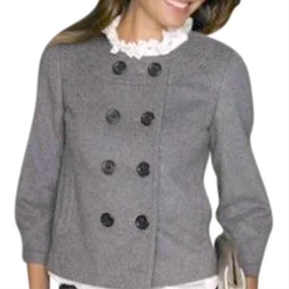 J‎ Crew Pippa Double Breasted Wool/Cashmere Cropped Sz 6 Gray Jacket 226H - Picture 1 of 9